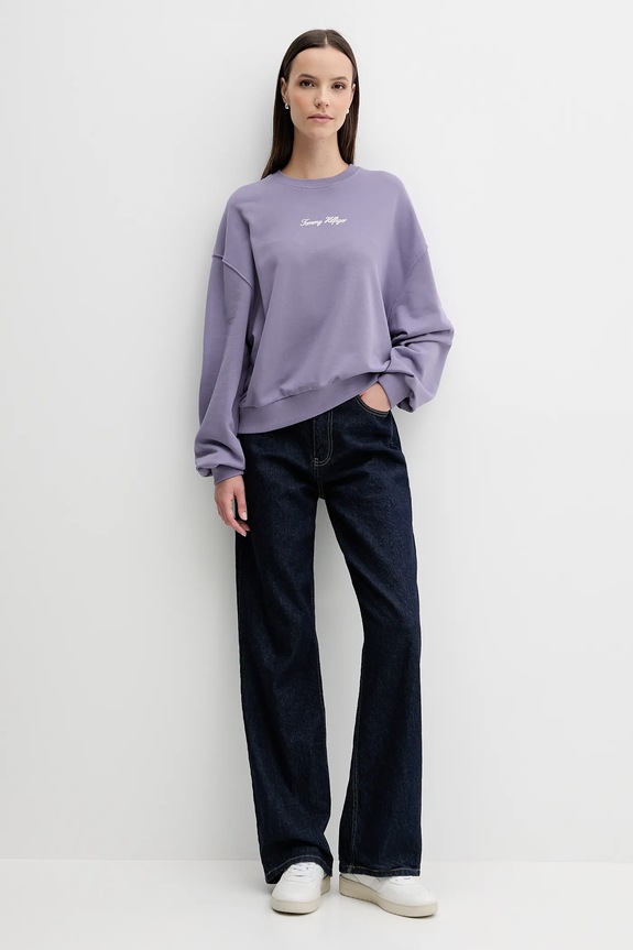 Βαμβακερή μπλούζα Tommy Hilfiger WW0WW48269 μωβ AW25