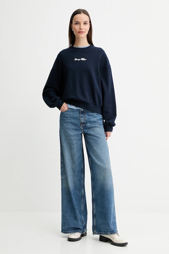 Βαμβακερή μπλούζα Tommy Hilfiger WW0WW48269 σκούρο μπλε AW25
