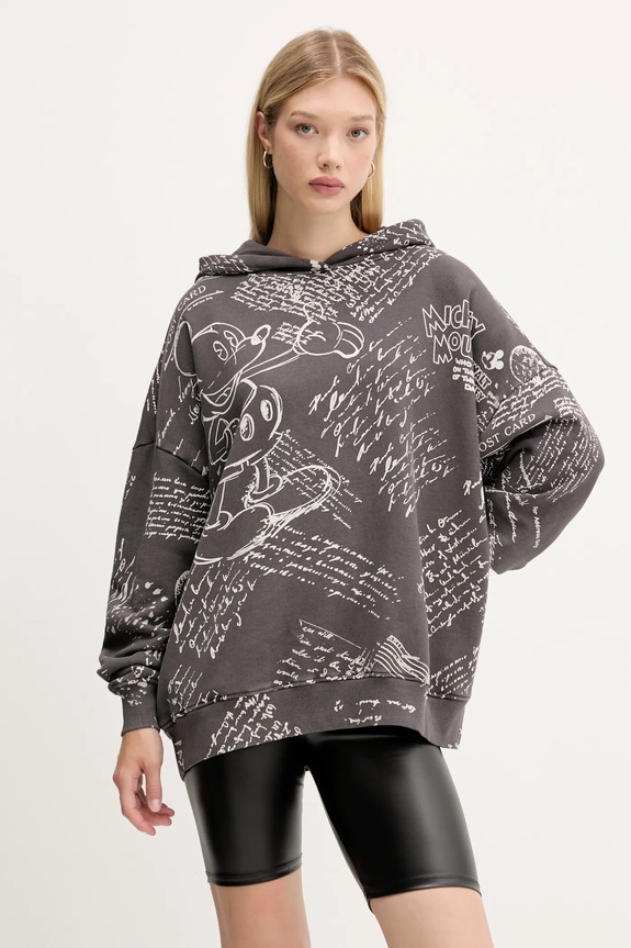 Bombažen pulover Desigual LETTERS MICKEY S kapuco siva 25WWSK03
