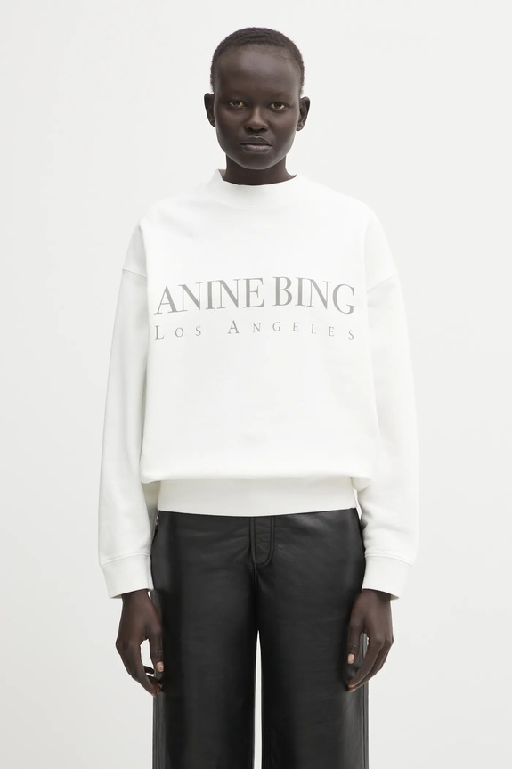 Памучен суичър Anine Bing jaci надпис бял A.08.10134