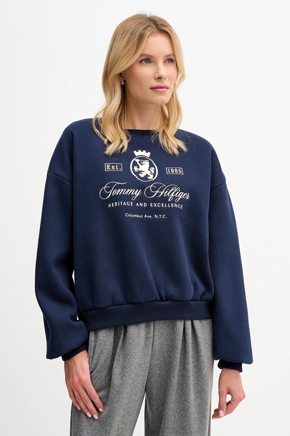 Pulover Tommy Hilfiger Našitek mornarsko modra WW0WW46128