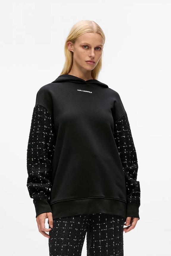 Φούτερ με προσθήκη μαλλιού Karl Lagerfeld απλικέ μαύρο A4W20064