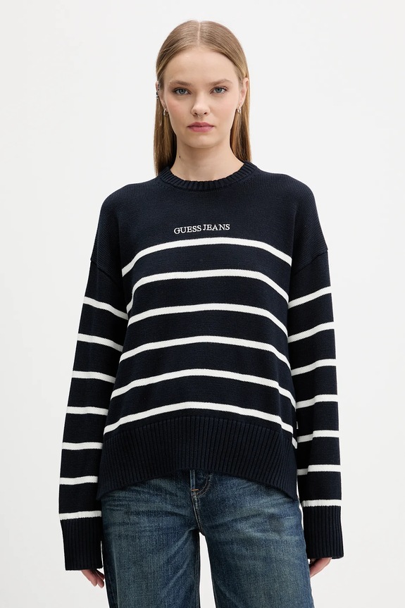 Bavlněný svetr Guess Jeans kulatý námořnická modř W5BR03.Z3HM1