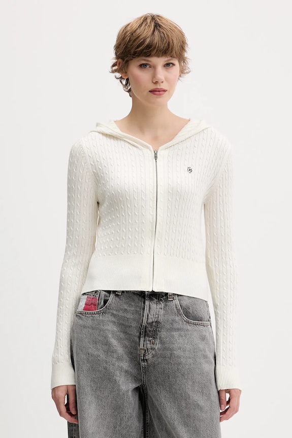 Kardigan s příměsí hedvábí Guess Jeans směs béžová W5BR04.Z3HO2
