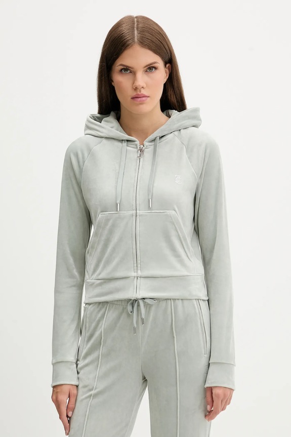 Dukserica od velura Juicy Couture s kapuljačom siva JCWAS225306