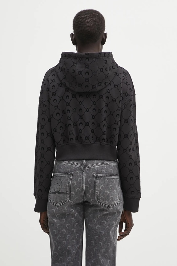 Одяг Бавовняна кофта Marine Serre Moonogram Flocked Fleece Cropped Zipped WST019ACJER0089 чорний