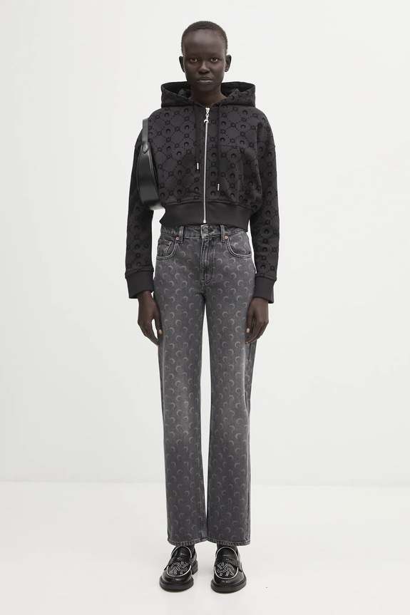 Бавовняна кофта Marine Serre Moonogram Flocked Fleece Cropped Zipped WST019ACJER0089 чорний