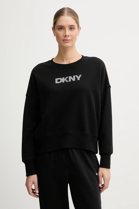 Bavlnená mikina Dkny LOGO TERRY bavlna čierna DP5T1370