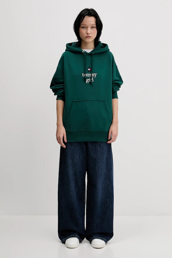 Pamučna dukserica Tommy Jeans DN0DN00099 zelena AW25