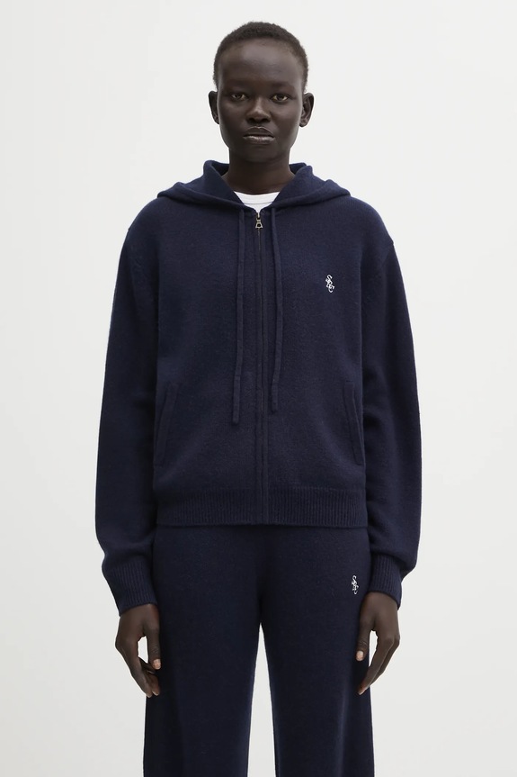 Шерстяна кофта Sporty & Rich SRC Cashmere з капюшоном темно-синій CA00264302BL106