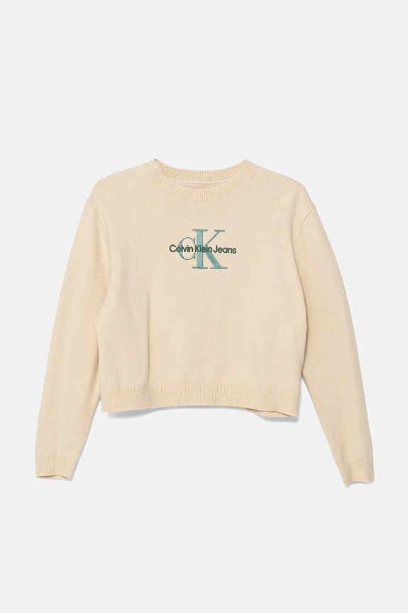 Detský sveter Calvin Klein Jeans stredne hrubá béžová IG0IG02830.9BYA