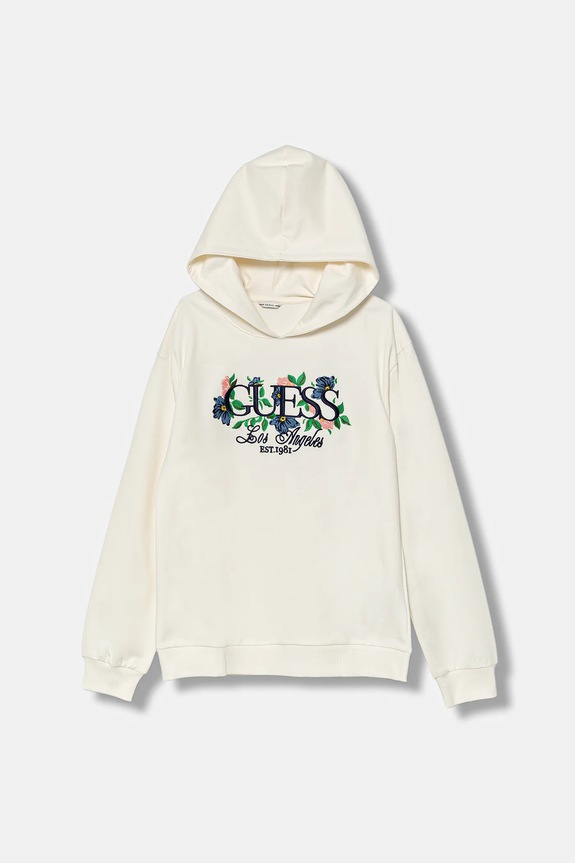 Guess bluza bawełniana dziecięca z kapturem beżowy J5YQ06.KA6R4.9BYA