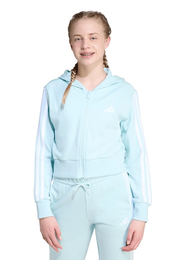 Dječja dukserica adidas s kapuljačom tirkizna JY4984