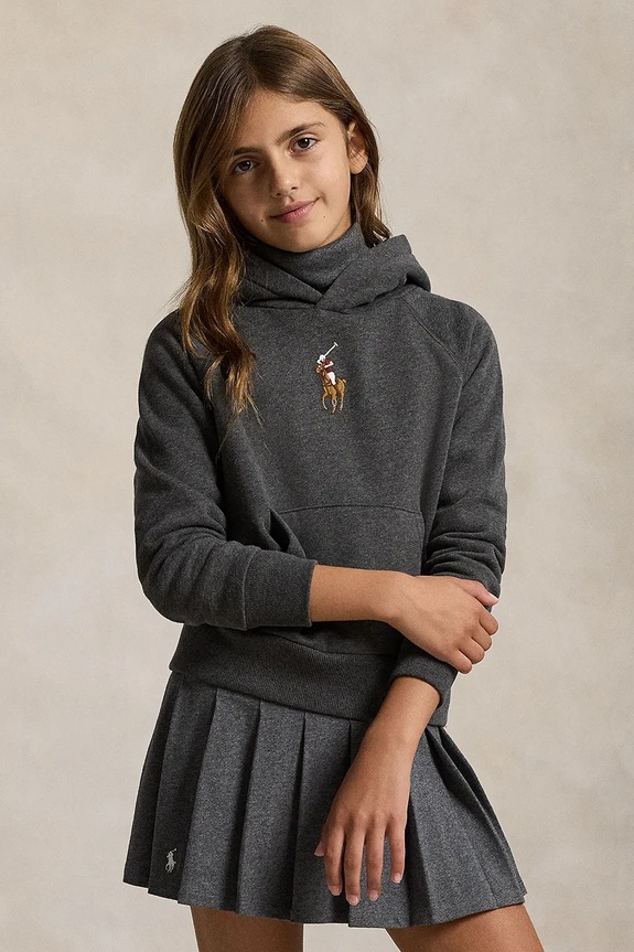Dětská mikina Polo Ralph Lauren s kapucí šedá 313978992001