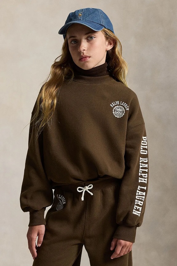 Βαμβακερή παιδική μπλούζα Polo Ralph Lauren στάμπα καφέ 313979067003