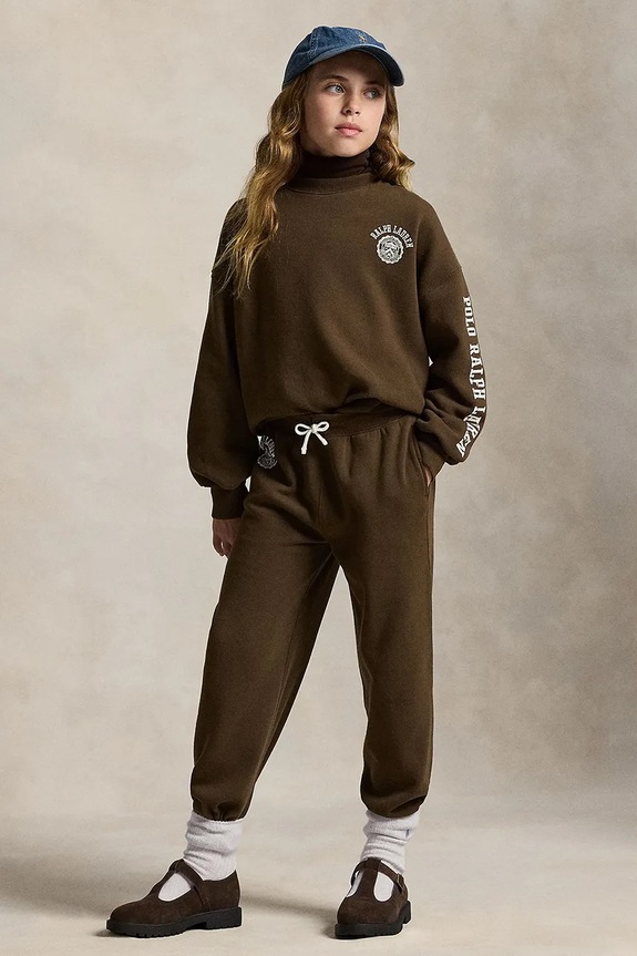 Βαμβακερή παιδική μπλούζα Polo Ralph Lauren καφέ 313979067003