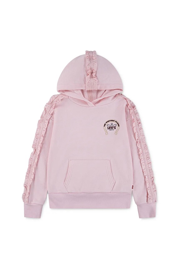 Levi's bluza dziecięca PULLOVER HOODIE WITH RUFFL z kapturem różowy 4EN426