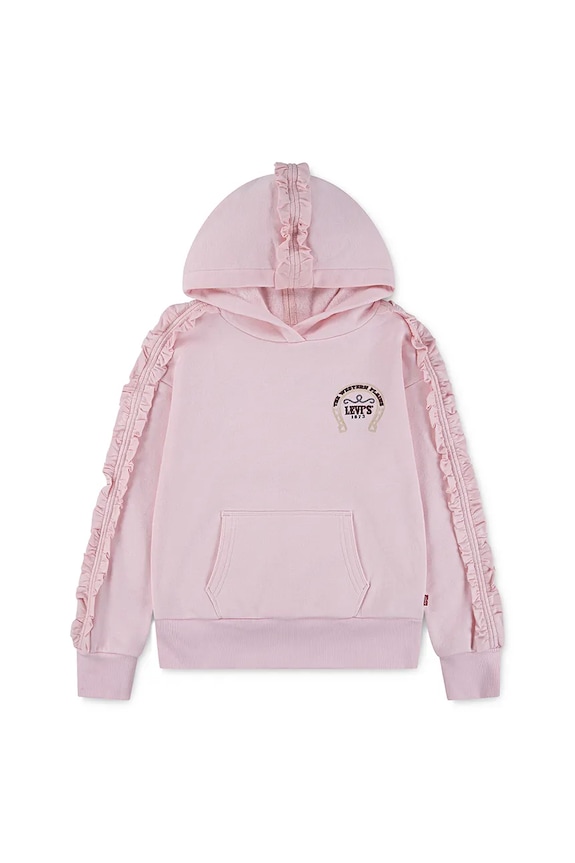 Levi's bluza dziecięca PULLOVER HOODIE WITH RUFFL z kapturem różowy 4EN426