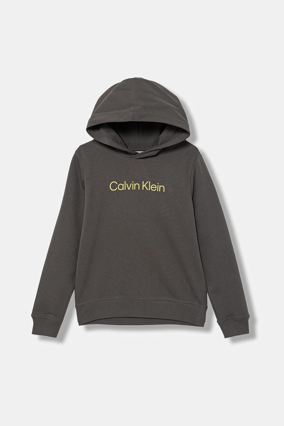 Παιδική βαμβακερή μπλούζα Calvin Klein Jeans με κουκούλα γκρί IU0IU00679.128.170.9BYA