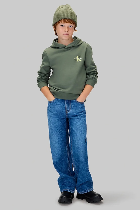 Detská bavlnená mikina Calvin Klein Jeans IU0IU00712.9BYA zelená
