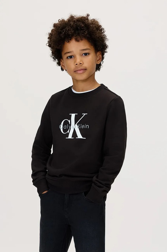 Παιδική βαμβακερή μπλούζα Calvin Klein Jeans χωρίς κουκούλα μαύρο IU0IU00714.9BYA