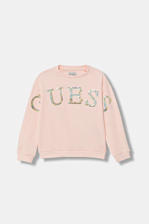 Παιδική βαμβακερή μπλούζα Guess χωρίς κουκούλα ροζ K5BQ04.KAD74.9BYA