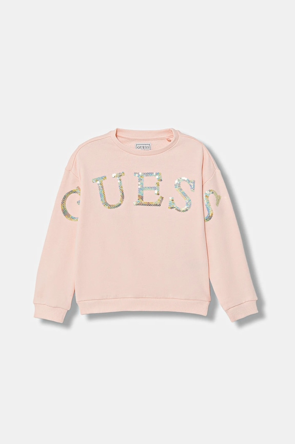 Παιδική βαμβακερή μπλούζα Guess χωρίς κουκούλα ροζ K5BQ04.KAD74.9BYA