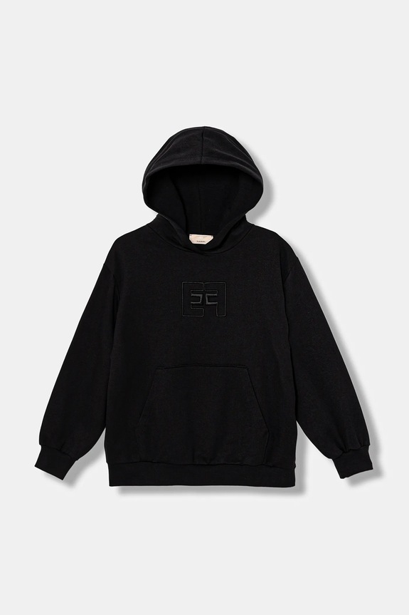 Παιδική βαμβακερή μπλούζα Elisabetta Franchi με κουκούλα μαύρο EFFE156.0.FF002