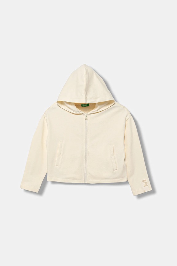 Dječja pamučna dukserica United Colors of Benetton bez uzorka bež 3NBMC505E.G.seasonal