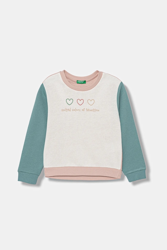 Bavlněná mikina United Colors of Benetton bez kapuce bílá 3J70G10JR.P.seasonal