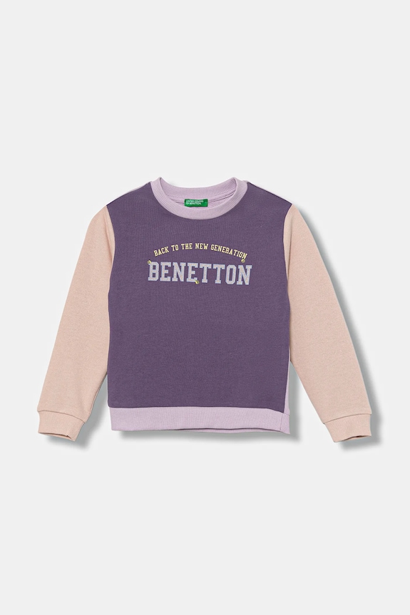 Βαμβακερή μπλούζα United Colors of Benetton χωρίς κουκούλα μωβ 3J70G10JR.P.seasonal
