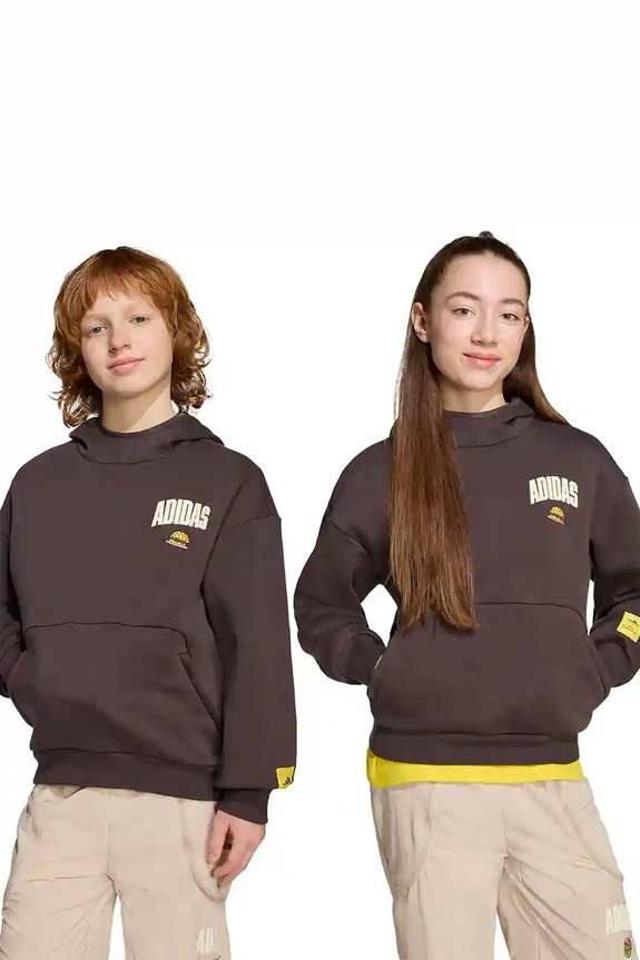 Dječja dukserica adidas s kapuljačom smeđa JL9181