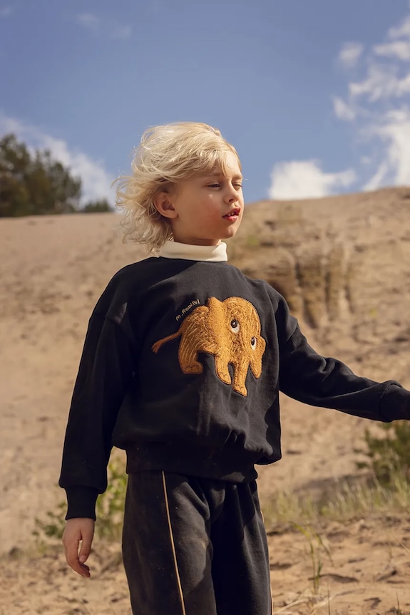 Mini Rodini hanorac de bumbac pentru copii Mammoth imprimeu negru 25720147