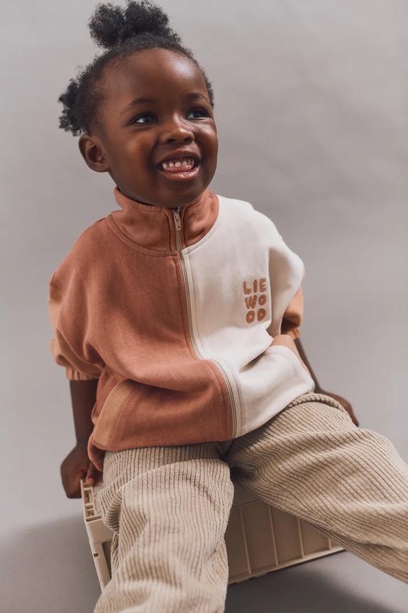 Liewood bluza bawełniana dziecięca Cassius Zip-up Sweatshirt wzorzyste pomarańczowy LW20080.9BYA