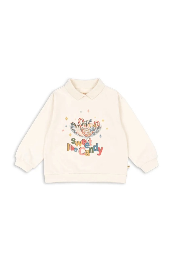 Detská bavlnená mikina Konges Sløjd SPOTTY LS POLO GOTS KS104433.9BYA béžová AW25