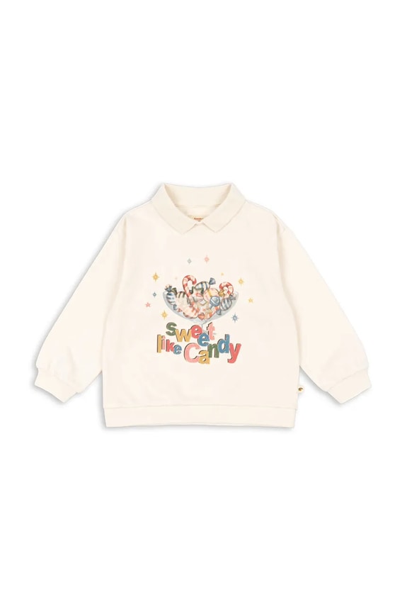 Detská bavlnená mikina Konges Sløjd SPOTTY LS POLO GOTS KS104433.9BYA béžová AW25