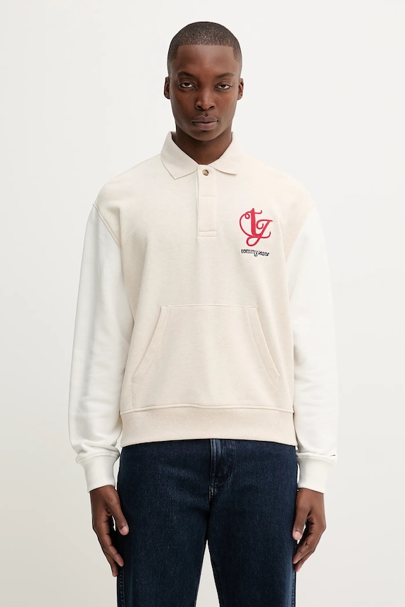 Tommy Jeans hanorac de bumbac melanj bej DM0DM21800