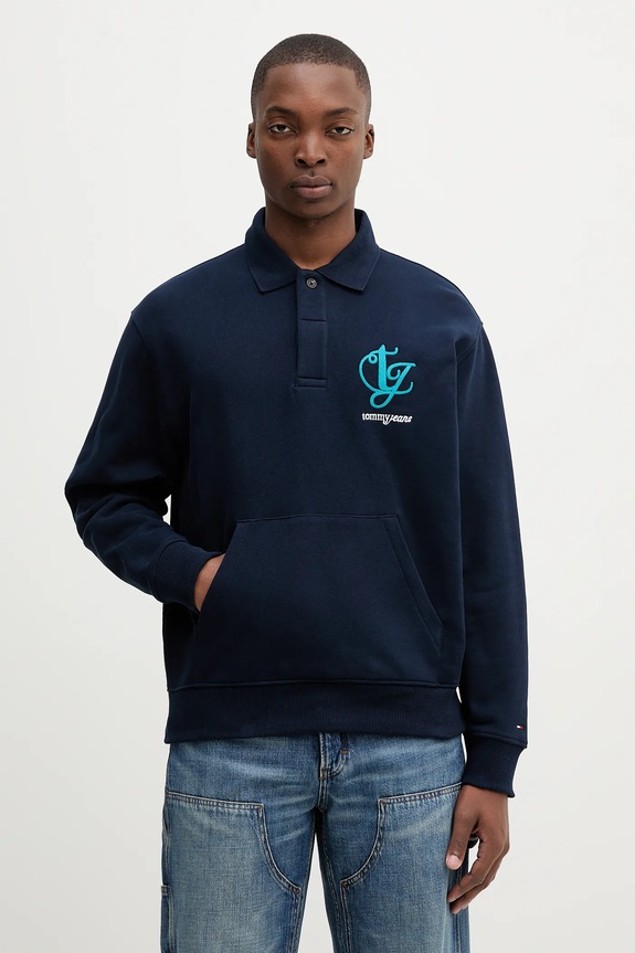 Tommy Jeans hanorac de bumbac melanj bleumarin DM0DM21800