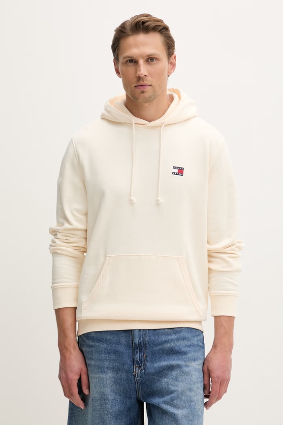 Tommy Jeans pulover s kapuco moški bombažen bež DM0DM21922