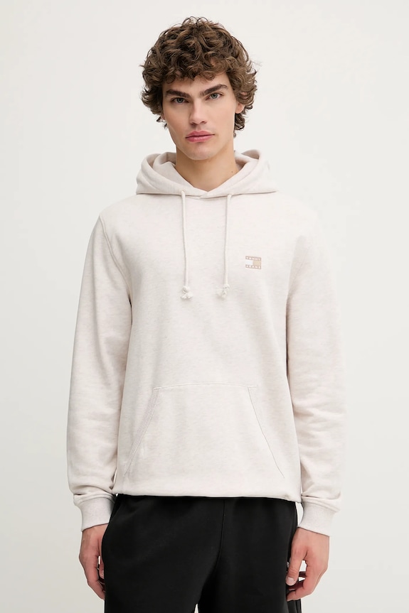 Tommy Jeans mikina s kapucňou pánska bavlnená melanž béžová DM0DM21922