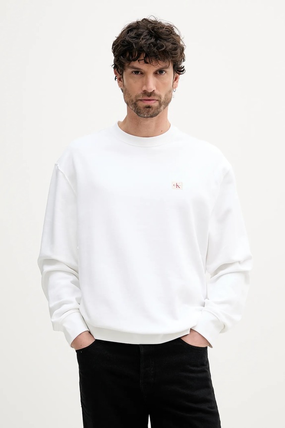 Mikina Calvin Klein Jeans bez kapuce bílá LV04RC273G