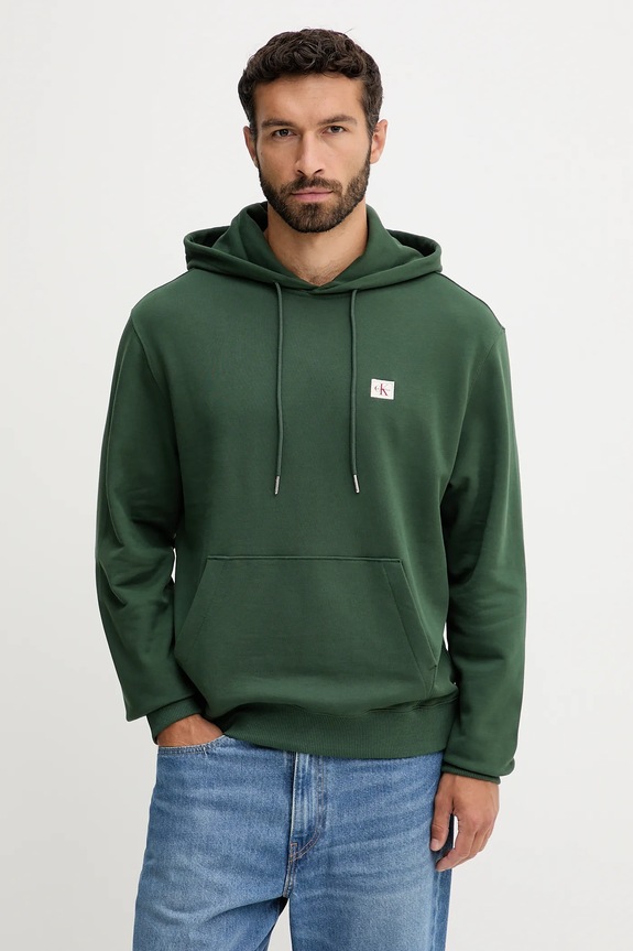 Calvin Klein Jeans μπλούζα με κουκούλα ανδρική βαμβακερή με κουκούλα πράσινο LV04RC274G