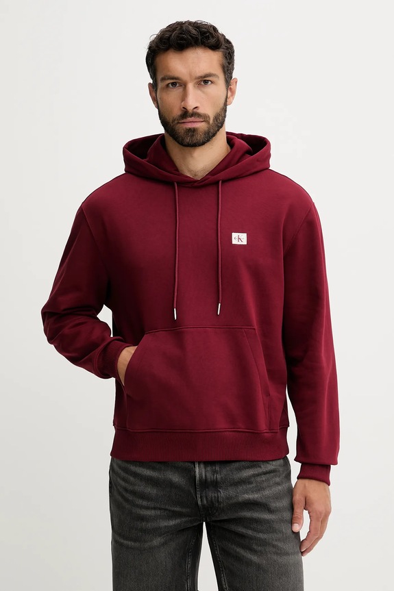 Calvin Klein Jeans μπλούζα με κουκούλα ανδρική βαμβακερή μπορντό LV04RC274G