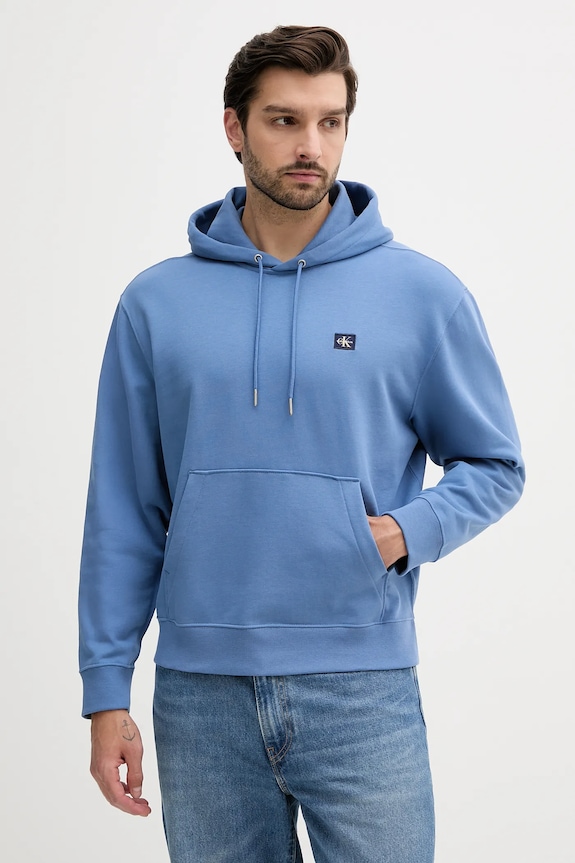 Calvin Klein Jeans mikina s kapucí pánská bavlněná s kapucí modrá LV04RC274G