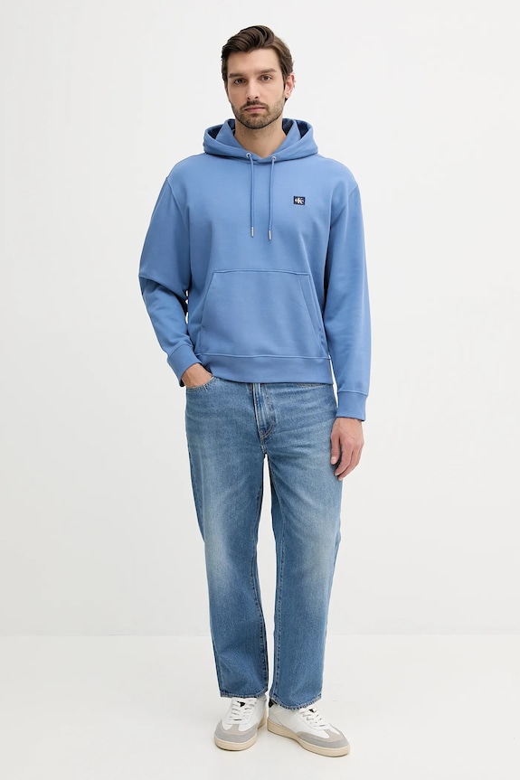 Calvin Klein Jeans mikina s kapucí pánská bavlněná LV04RC274G modrá SS26