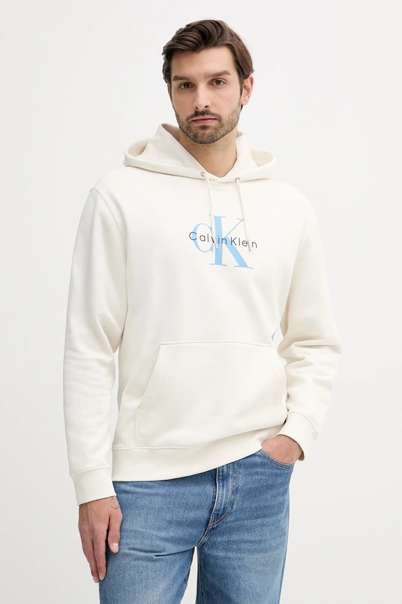 Mikina Calvin Klein Jeans s kapucňou béžová LV04RC282G