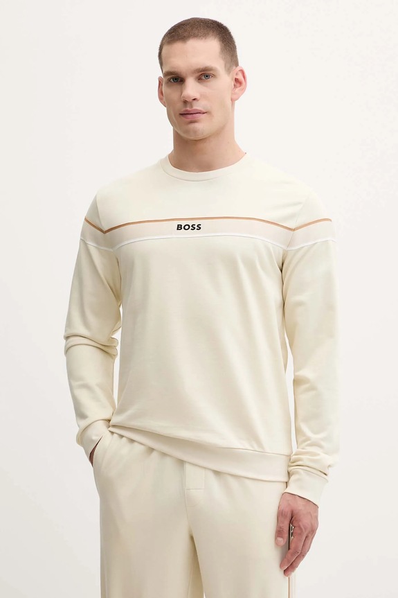 BOSS hanorac de bumbac Iconic Sweatshirt imprimeu bej 50545589