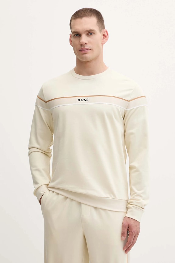 BOSS hanorac de bumbac Iconic Sweatshirt imprimeu bej 50545589