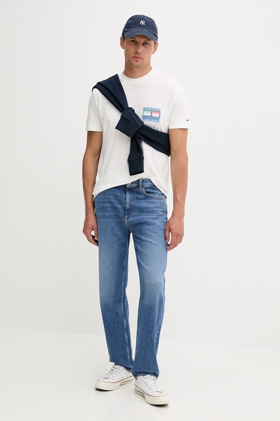 Βαμβακερή μπλούζα Tommy Jeans σκούρο μπλε DM0DM22077