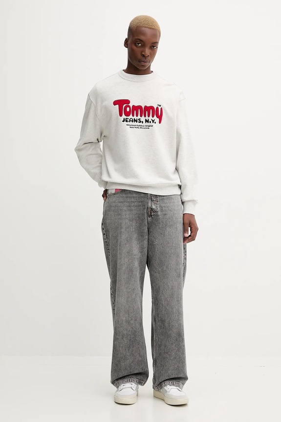 Bavlnená mikina Tommy Jeans DM0DM22087 sivá AW25